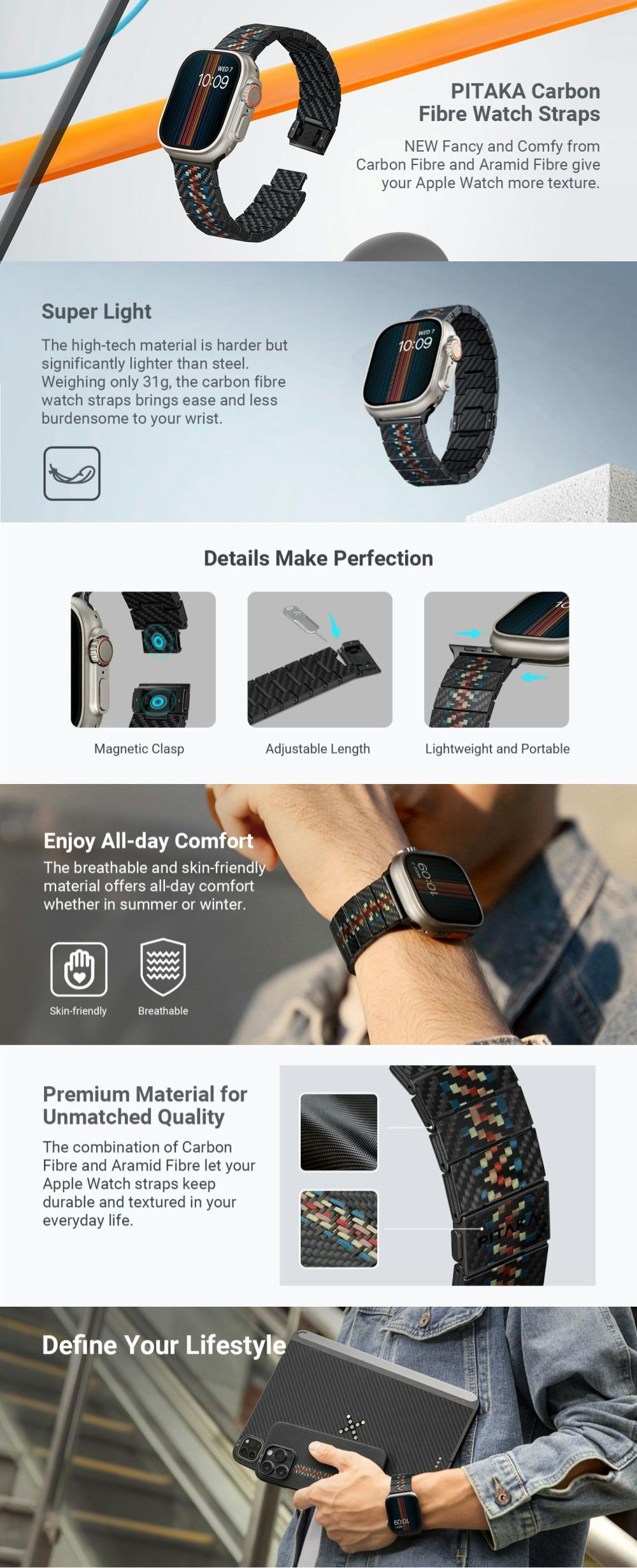 Curea Carbon Fiber Watch Band Pitaka pentru Apple Watch, Rhapsody